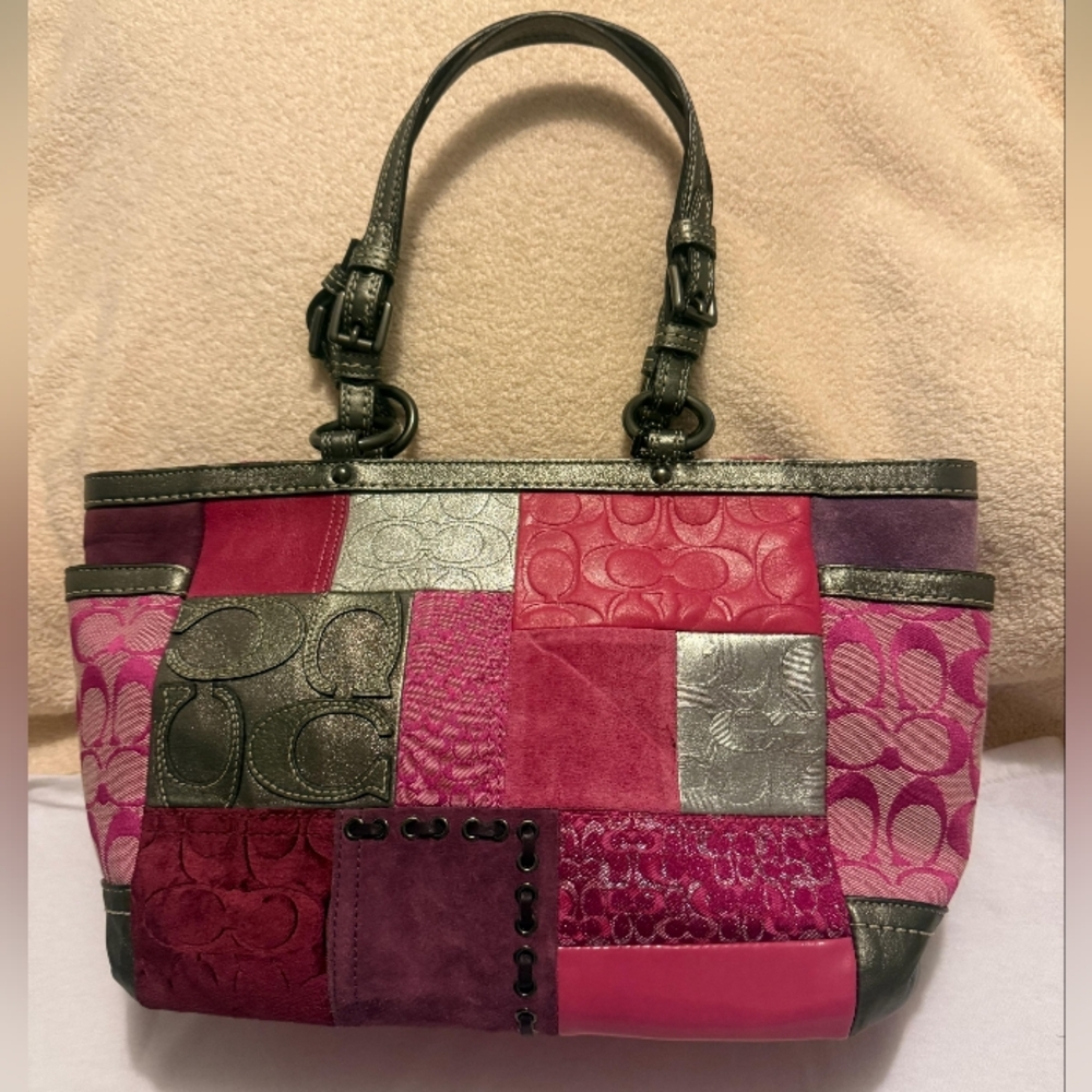 Coach Patchwork Tote in Pink, Magenta & Silver - Picture 2 of 13
